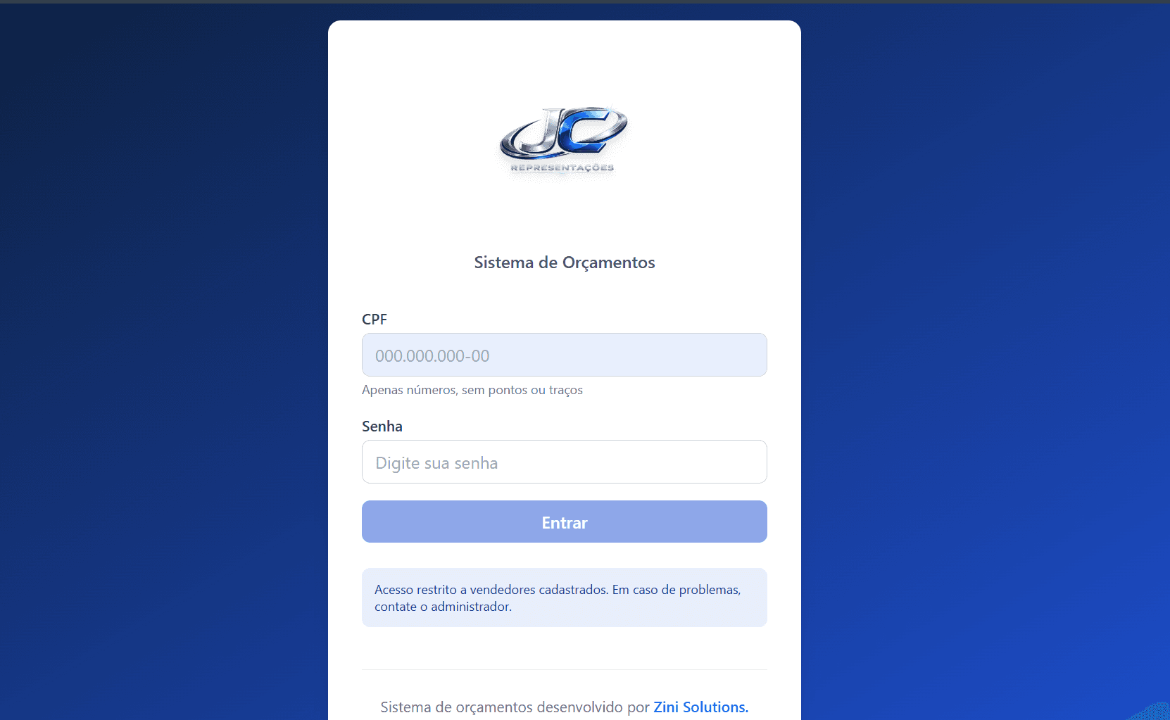 JC Representações — Orçamentos